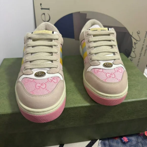 Gucci Women's Sneakers in Pink, Yellow, and Cream - Picture 5 of 7